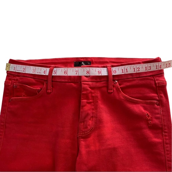 Mother USA Looker Ankle Fray Blowout Red Wash Denim Mid-Rise Raw Hem Jean 25x26 - Picture 5 of 15
